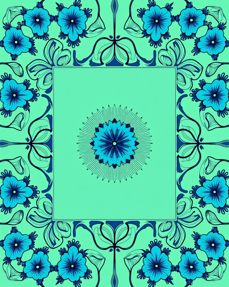 Floral Frame With Central Sunburst Design Rug