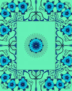 Floral Frame With Central Sunburst Design Rug