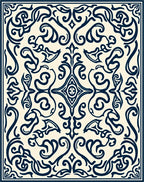 Dark Blue Scrollwork Abstract Pattern Rug