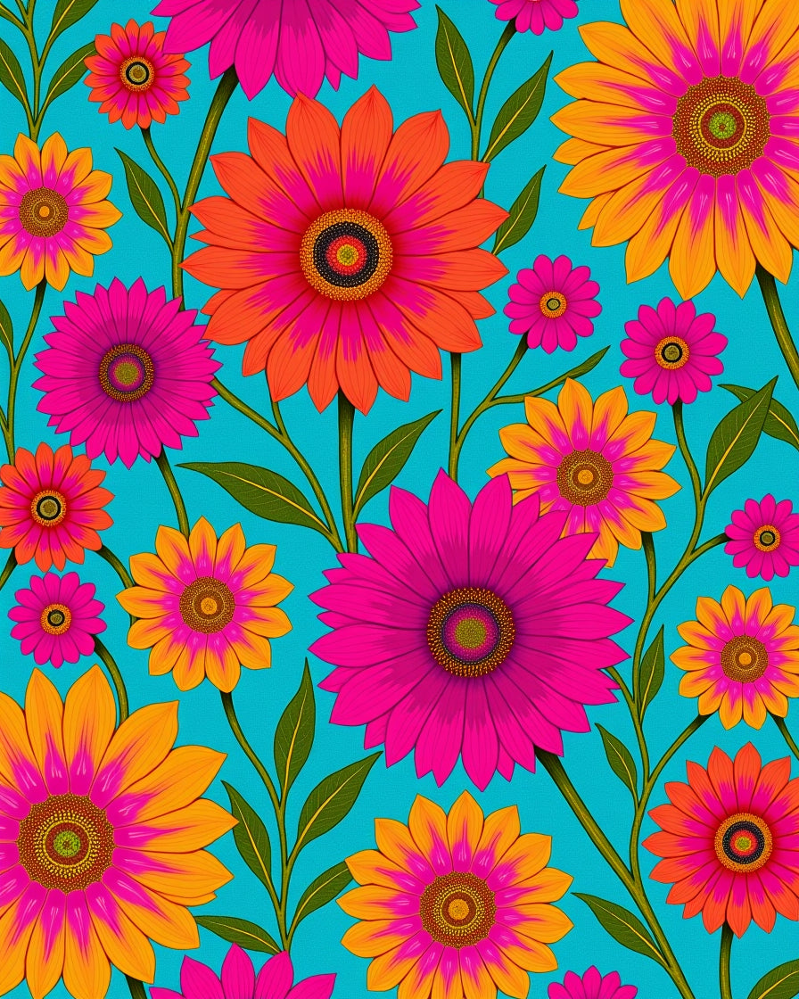 Bold Floral Pattern Vivid Colors Rug