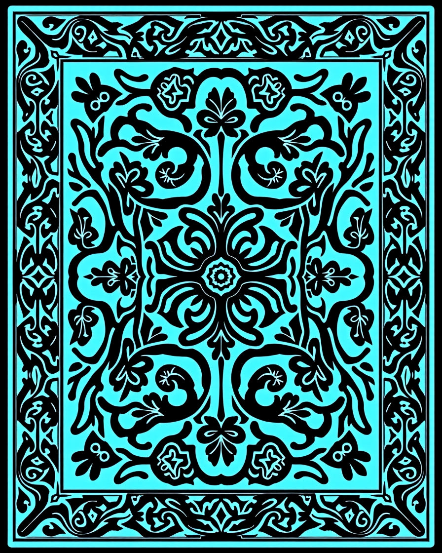 Bold Black Floral Symmetry Pattern Rug