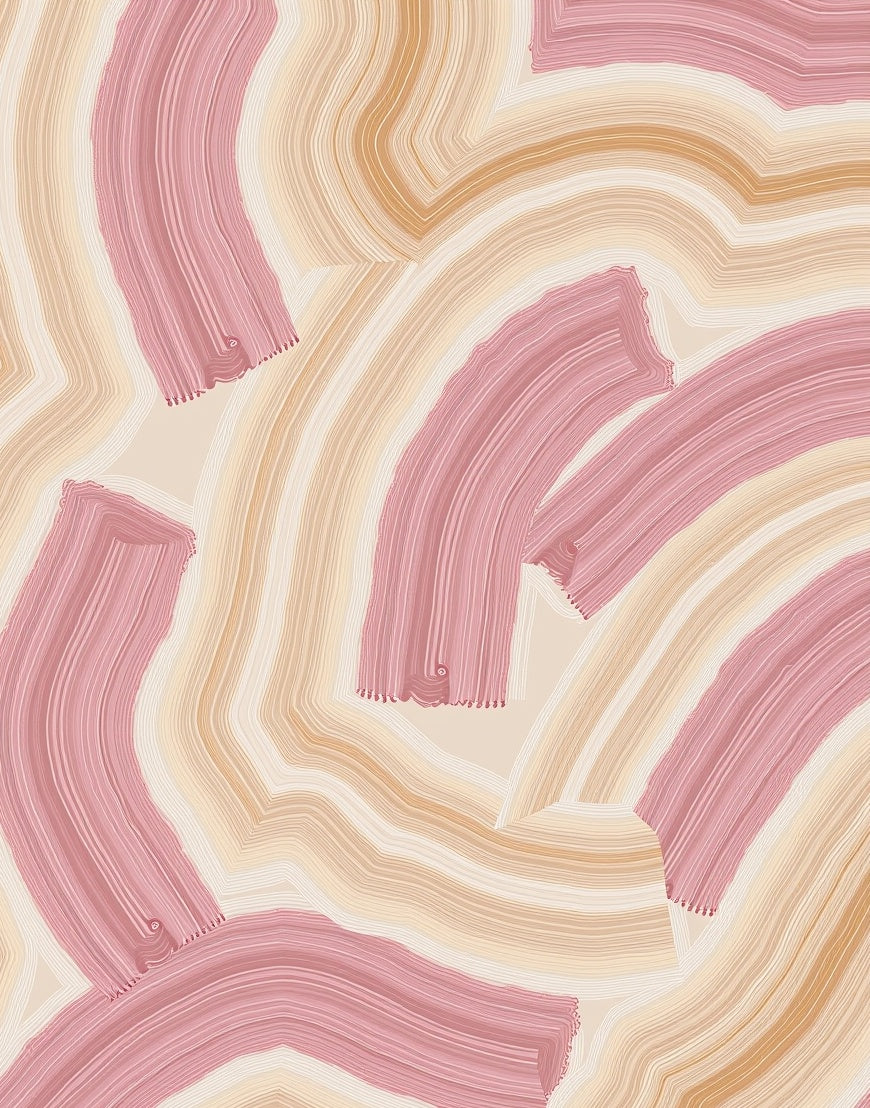 Abstract Pink Cream Brushstroke Rug