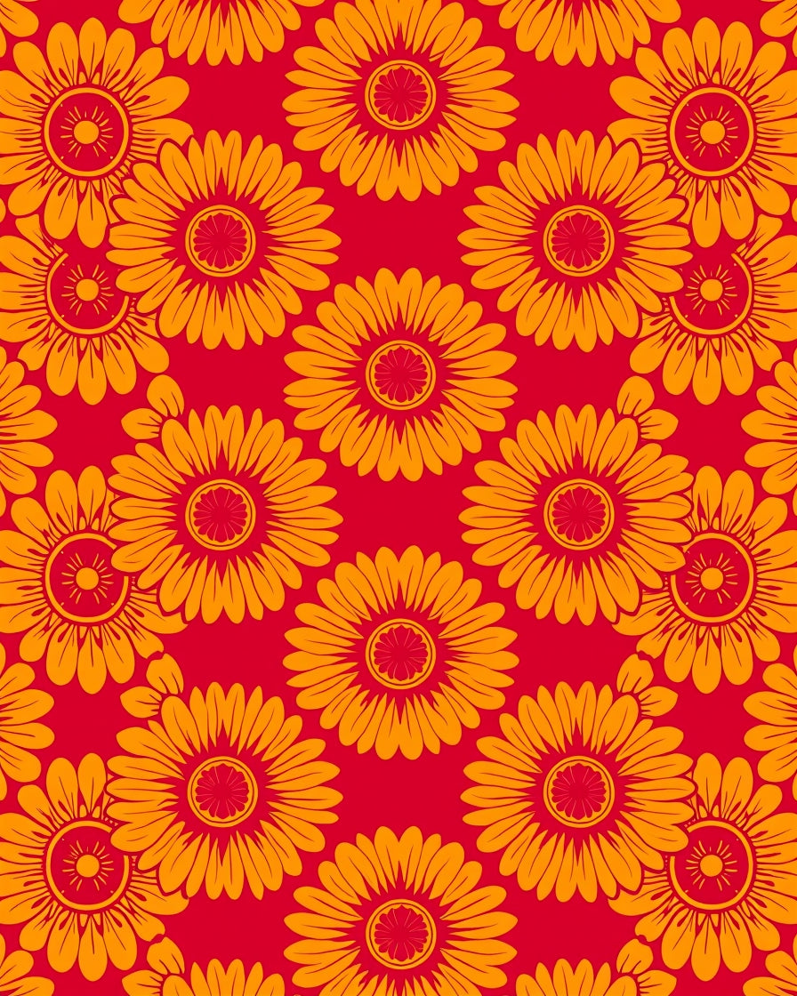 Bold Orange Sunflowers On Red Rug