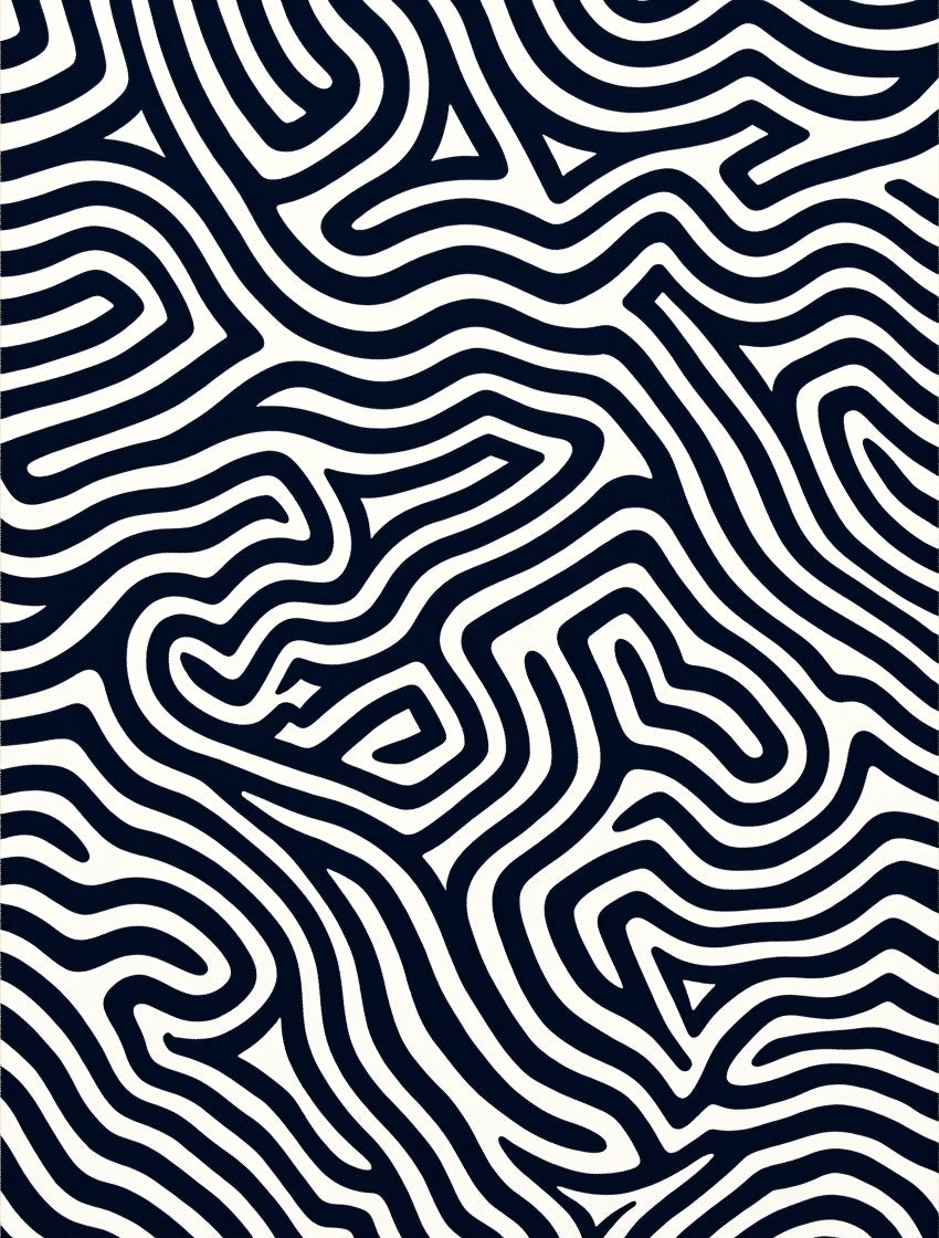 Abstract Black White Organic Lines Rug