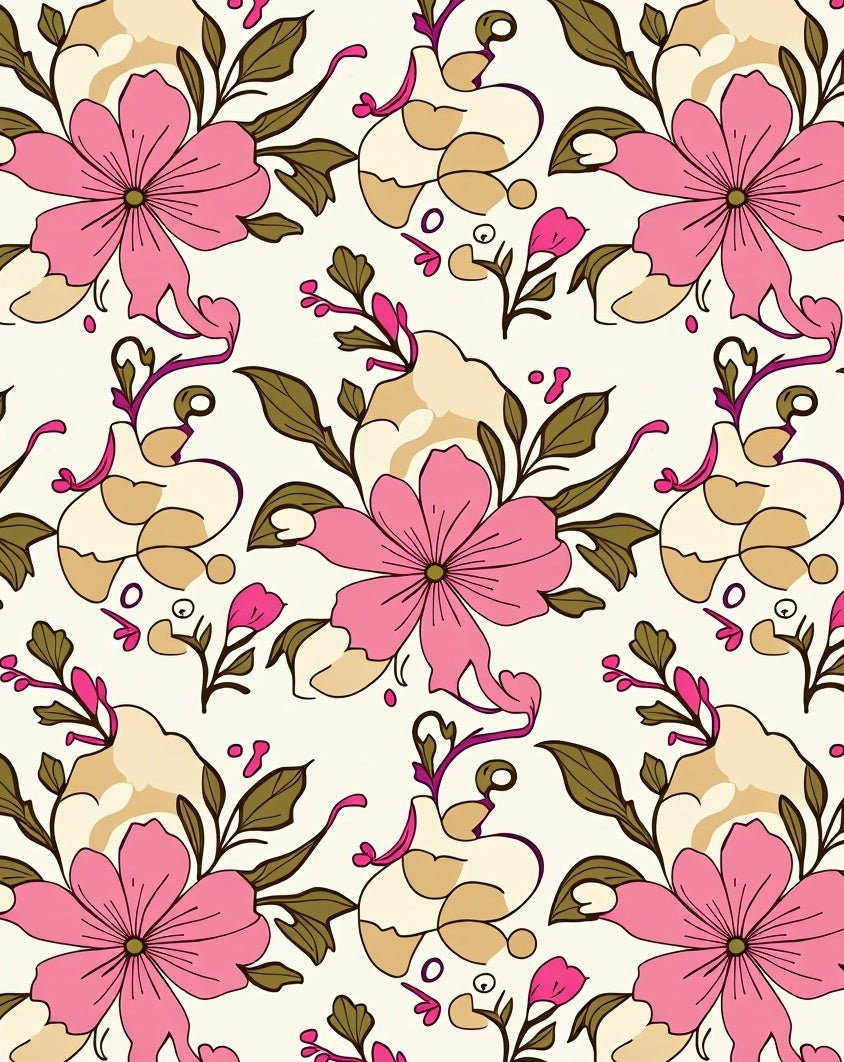Pink Bloom Floral Outline Rug