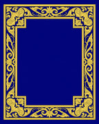 Ornate Gold Floral Blue Border Rug