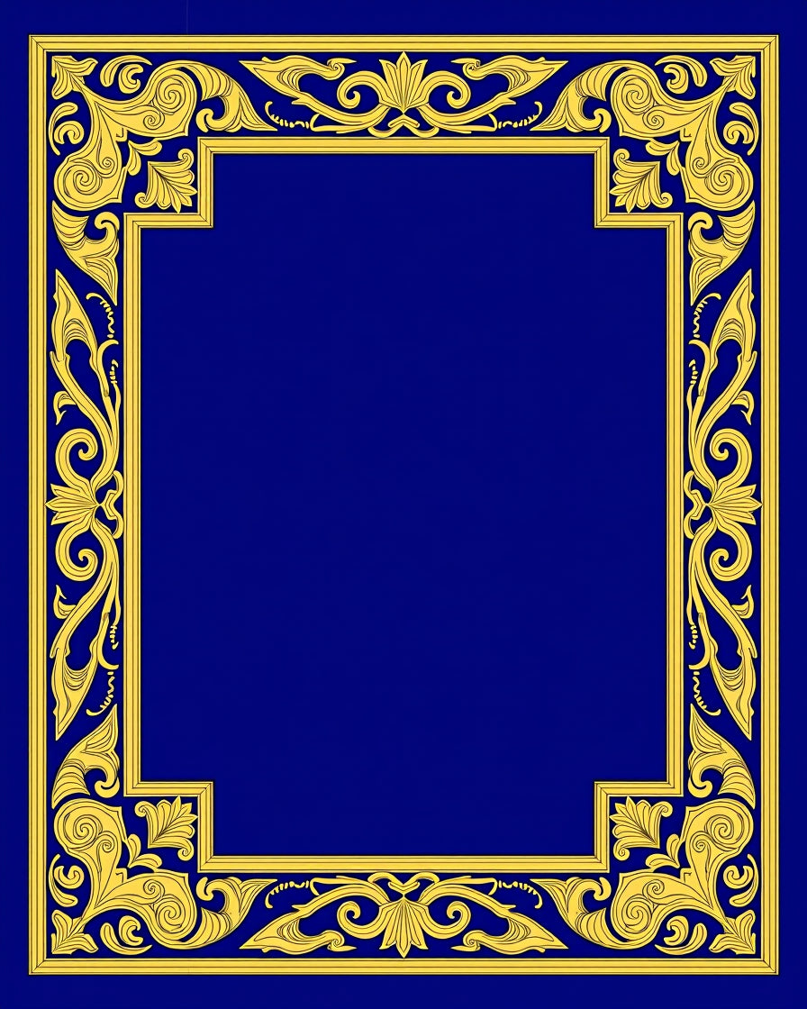 Ornate Gold Floral Blue Border Rug