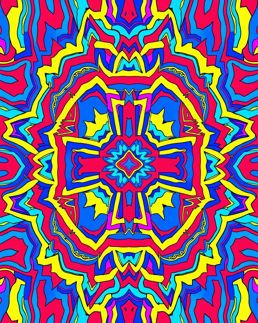 Vibrant Psychedelic Abstract Mandala Design Rug