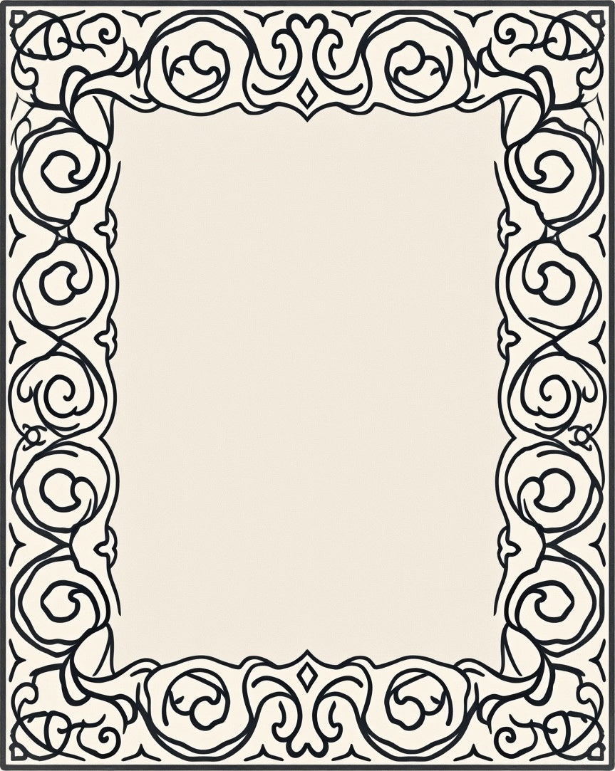 Classical Scrollwork Ornamental Border Design Rug