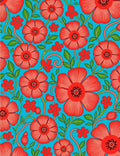 Bold Red Floral Vines on Aqua Rug