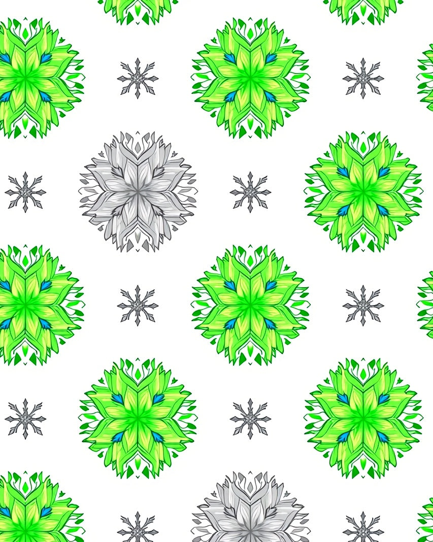 Vibrant Green Snowflake Mandala Art Rug