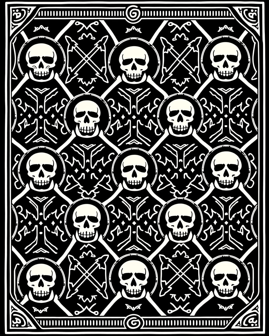 Macabre Black White Skull Repeat Rug