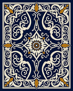 Intricate Dark Blue Floral Ornamental Design Rug