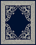 Navy Ivory Ornate Scroll Frame Rug