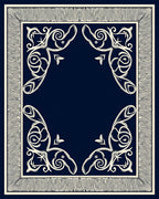 Navy Ivory Ornate Scroll Frame Rug