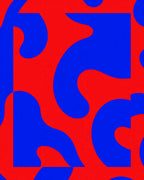 Abstract Blob Red Blue Pattern Rug