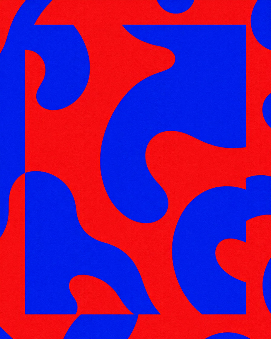 Abstract Blob Red Blue Pattern Rug