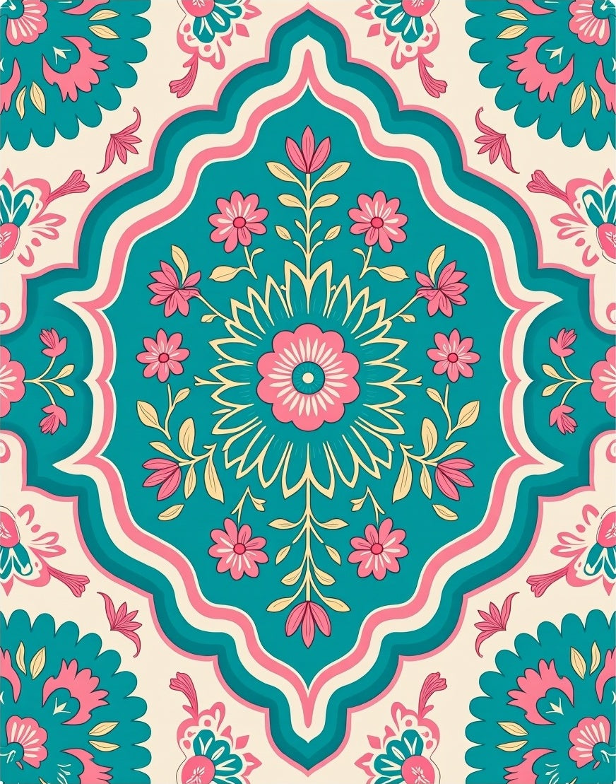 Floral Medallions with Teal Pink Accents Rug