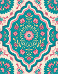 Floral Medallions with Teal Pink Accents Rug