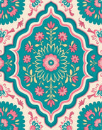 Floral Medallions with Teal Pink Accents Rug