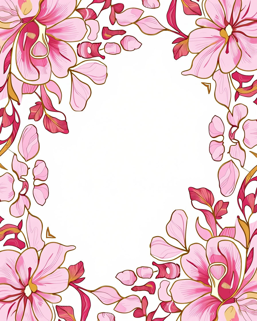 Pink Blossom Outline Floral Design Rug