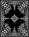 Ornate Black White Floral Border Rug