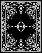 Ornate Black White Floral Border Rug