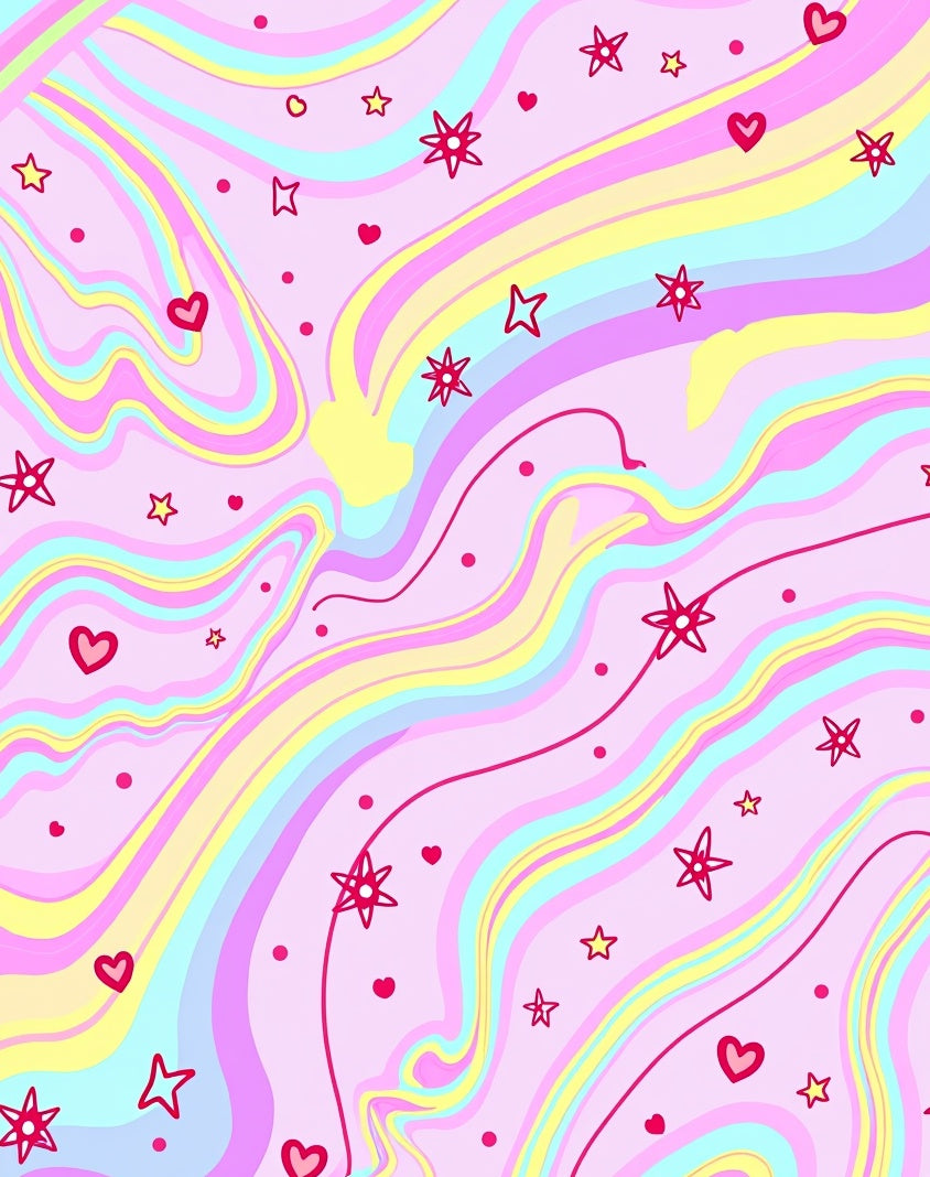 Pastel Rainbow Swirl Star Heart Rug