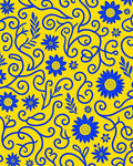 Blue Floral Swirls Yellow Pattern Rug