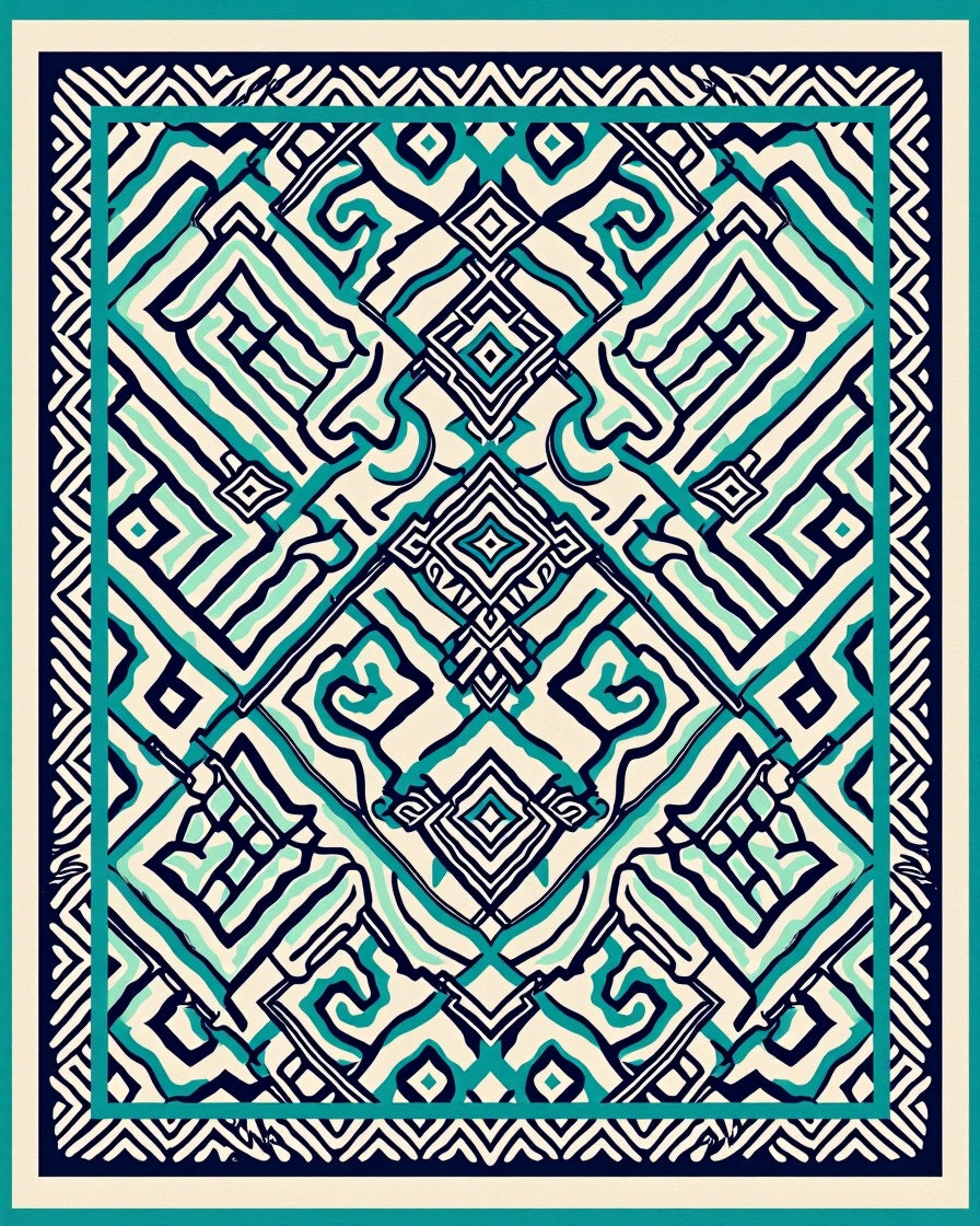 Abstract Geo Lines Teal Design Rug