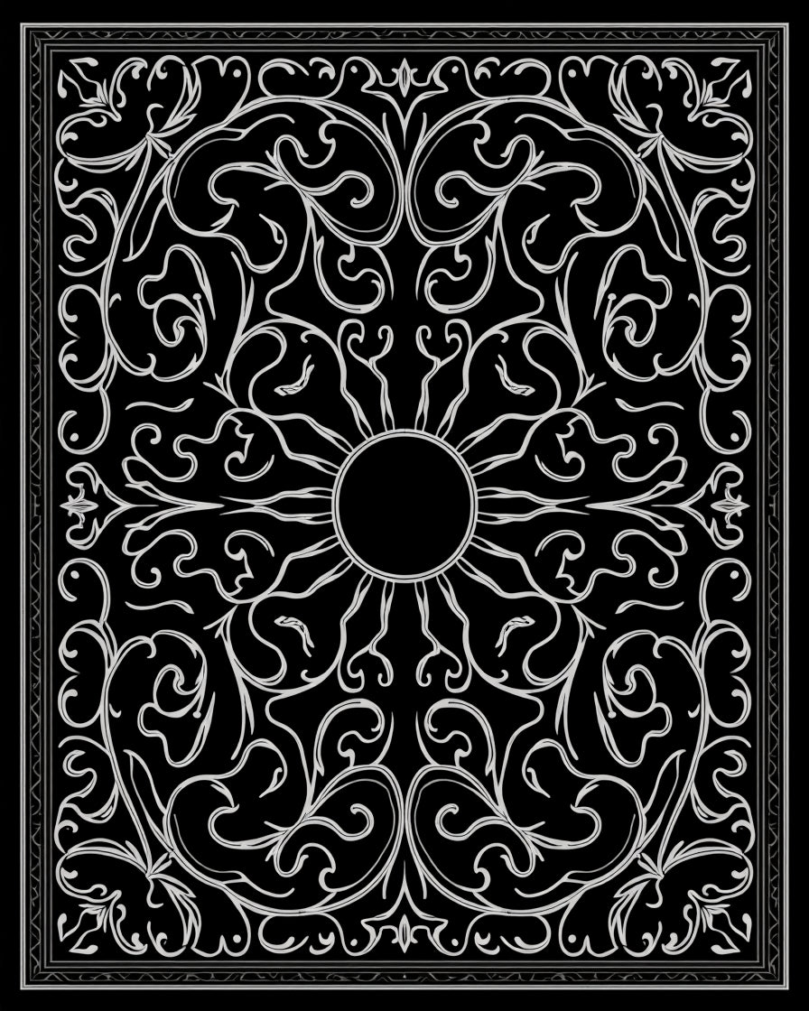 Ornate Sun Scrollwork Style Rug