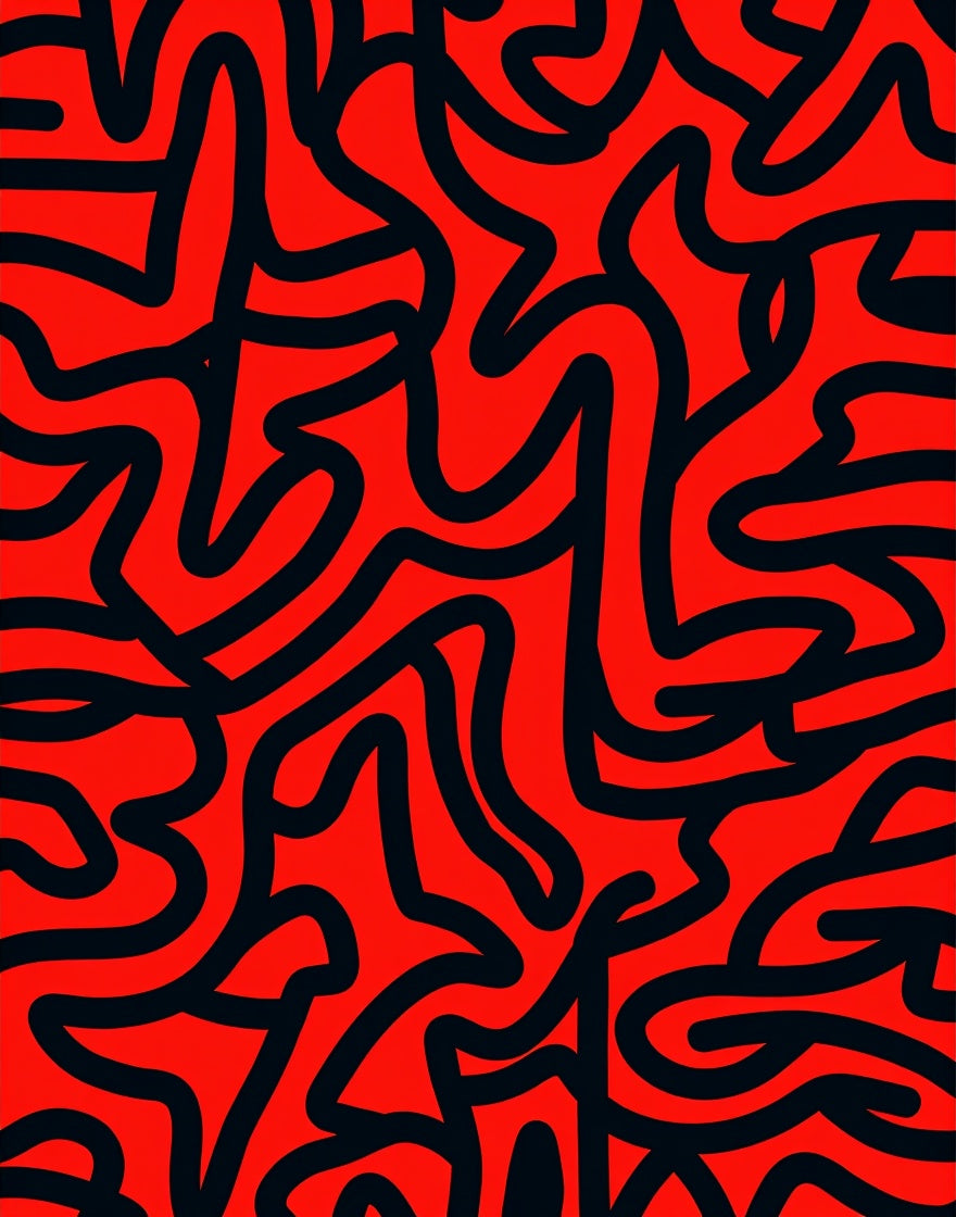 Bold Red Abstract Line Pattern Rug