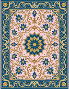 Teal Blue Floral Medallion Pink Rug