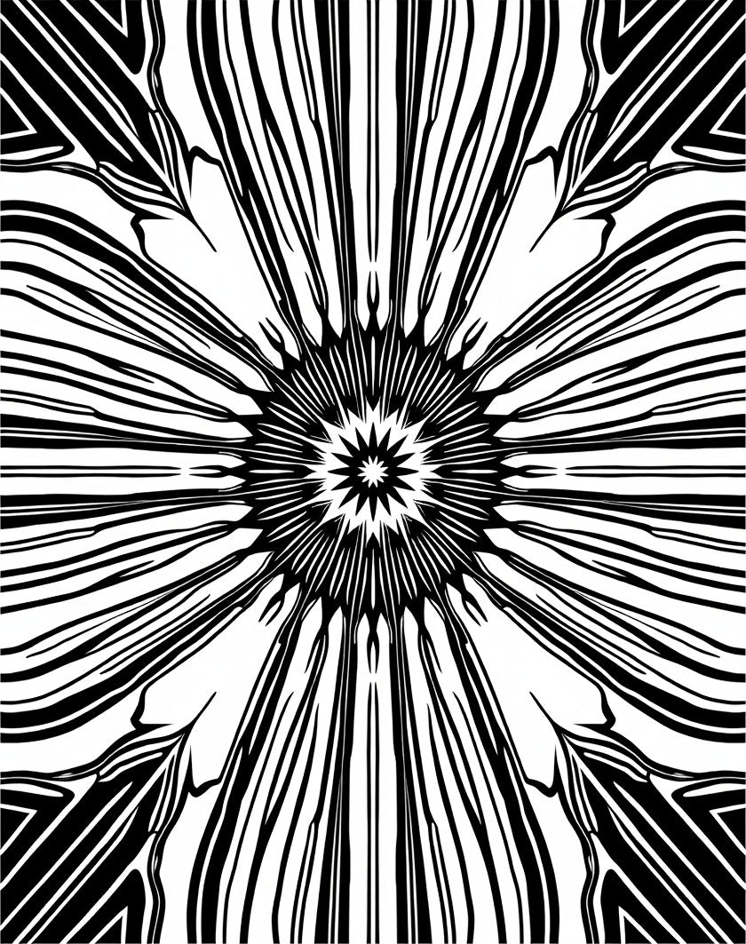 Bold Black Radial Starburst Pattern Rug