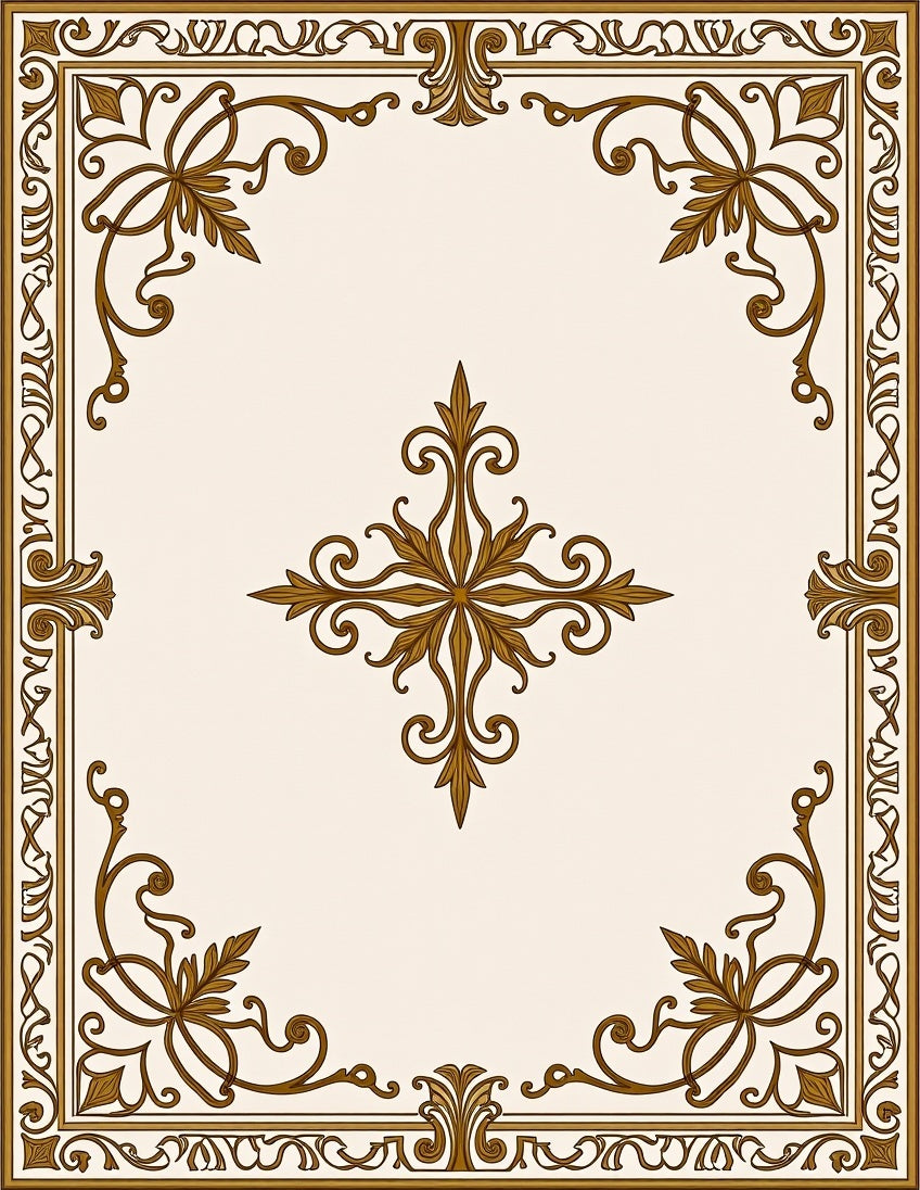 Ornate Golden Floral Scrollwork Design Rug