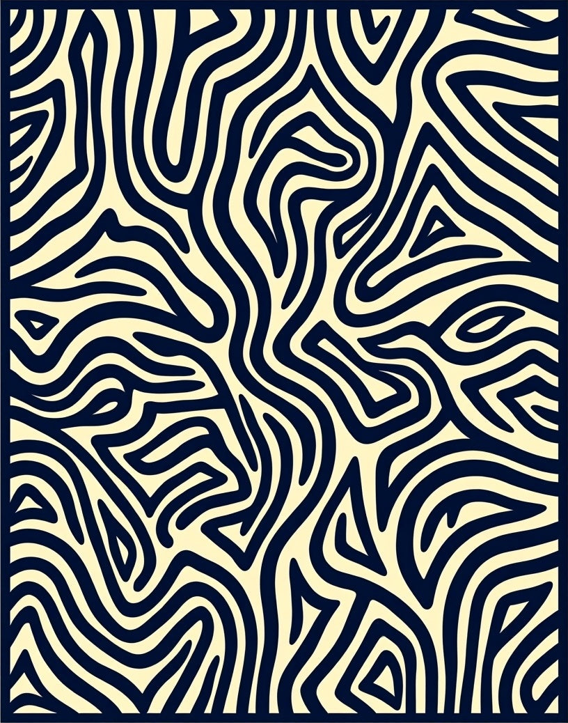 Abstract Wavy Dark Blue Pattern Rug