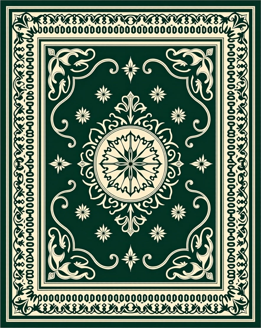 Ornate Floral Mandala Dark Green Rug