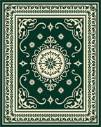 Ornate Floral Mandala Dark Green Rug