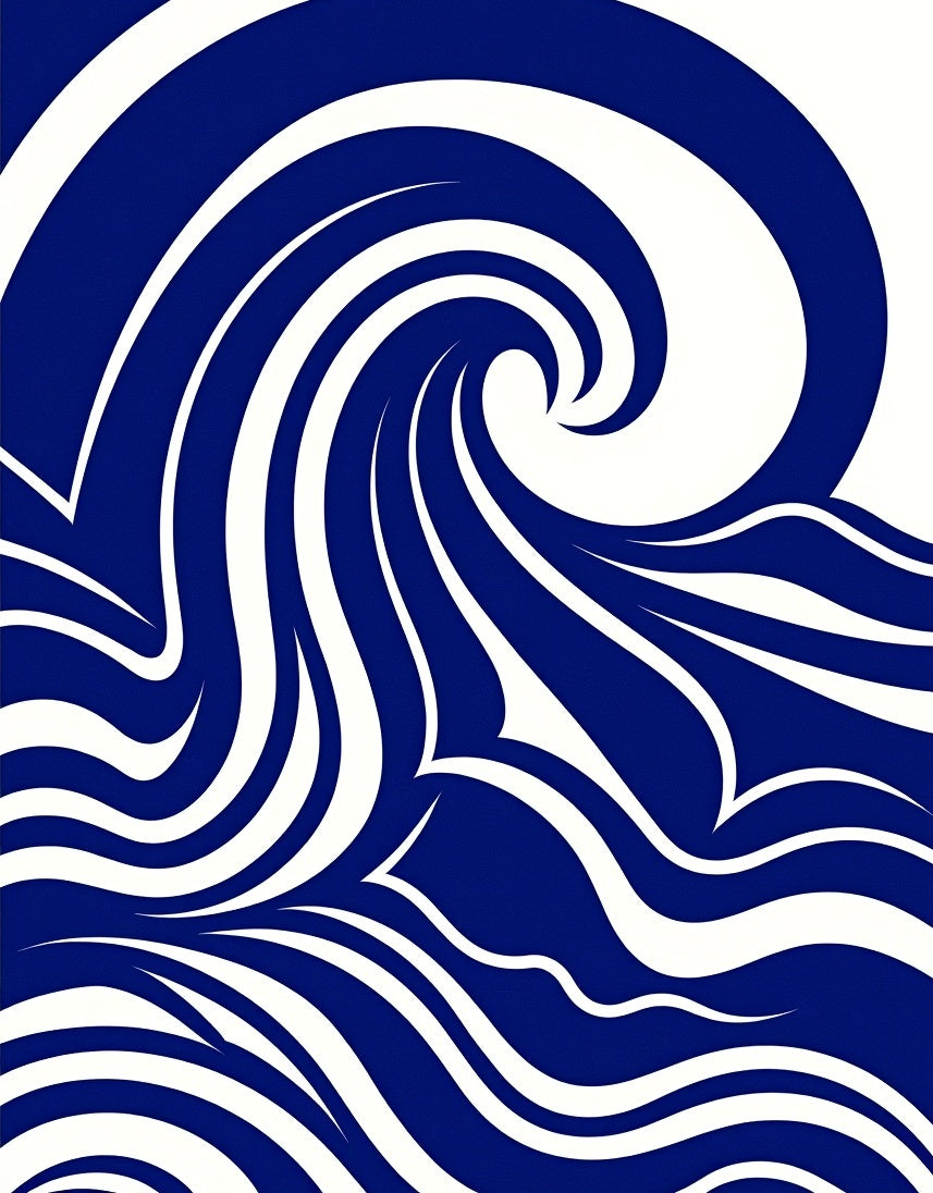 Bold Blue Abstract Swirl Wave Rug