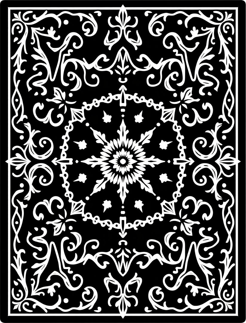 Elegant Vintage Monochrome Scroll Pattern Rug