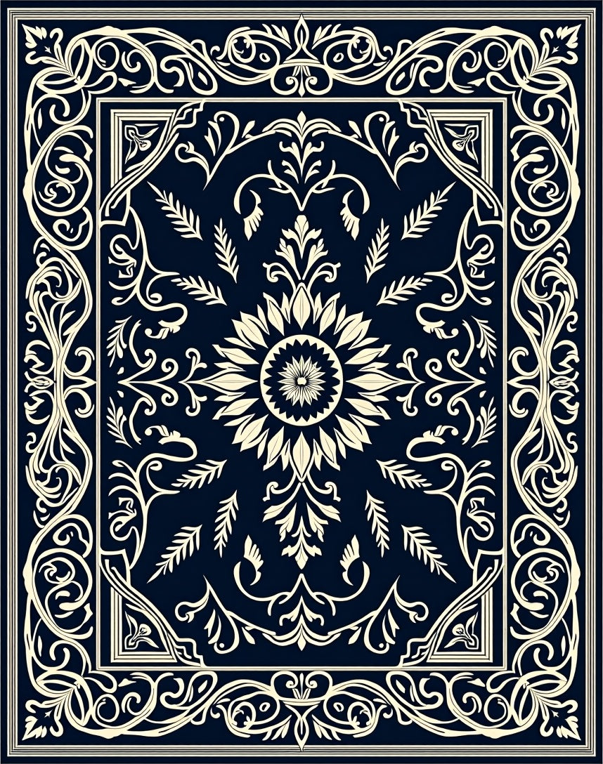 Intricate Floral Cream Border Pattern Rug