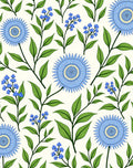 Blue Botanical Floral Pattern Rug
