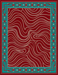 Deep Red Flowing Abstract Bordered Design Rug