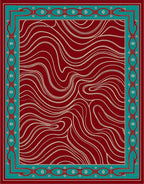 Deep Red Flowing Abstract Bordered Design Rug