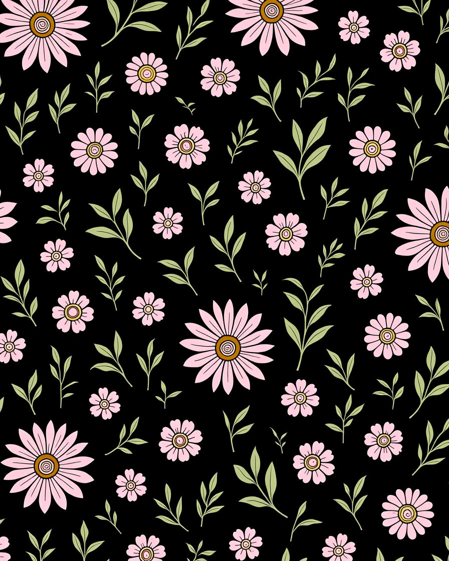 Pink Daisies On Black Background Rug