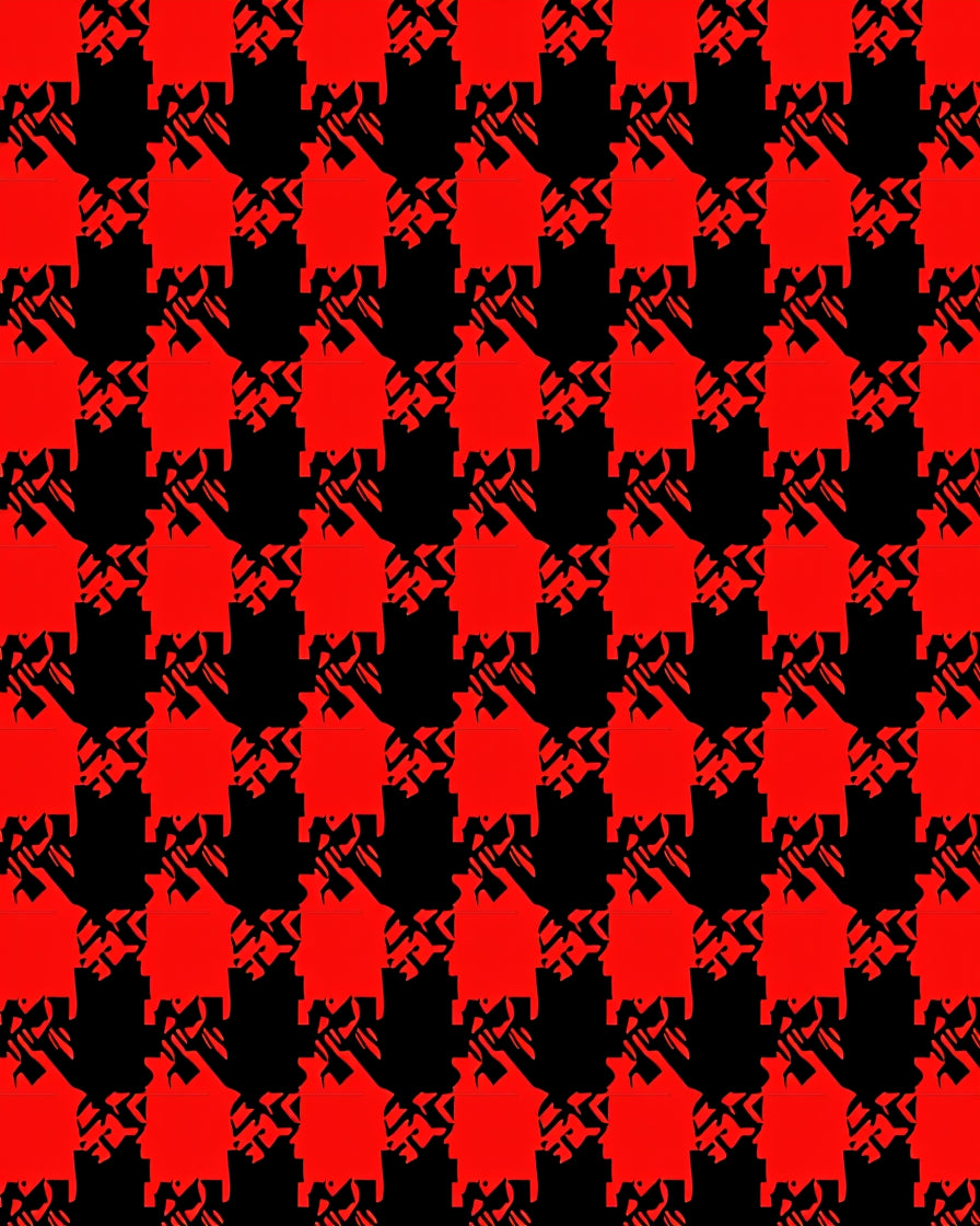 Bold Red Black Houndstooth Pattern Rug