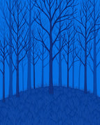 Deep Blue Trees Grass Pattern Rug
