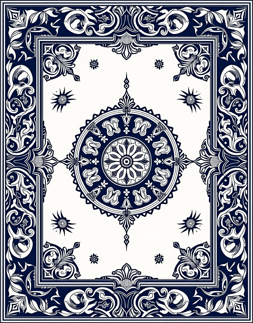 Intricate Ornamental Medallion Border Rug