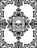 Edgy Black Skulls Ornate Scrollwork Rug