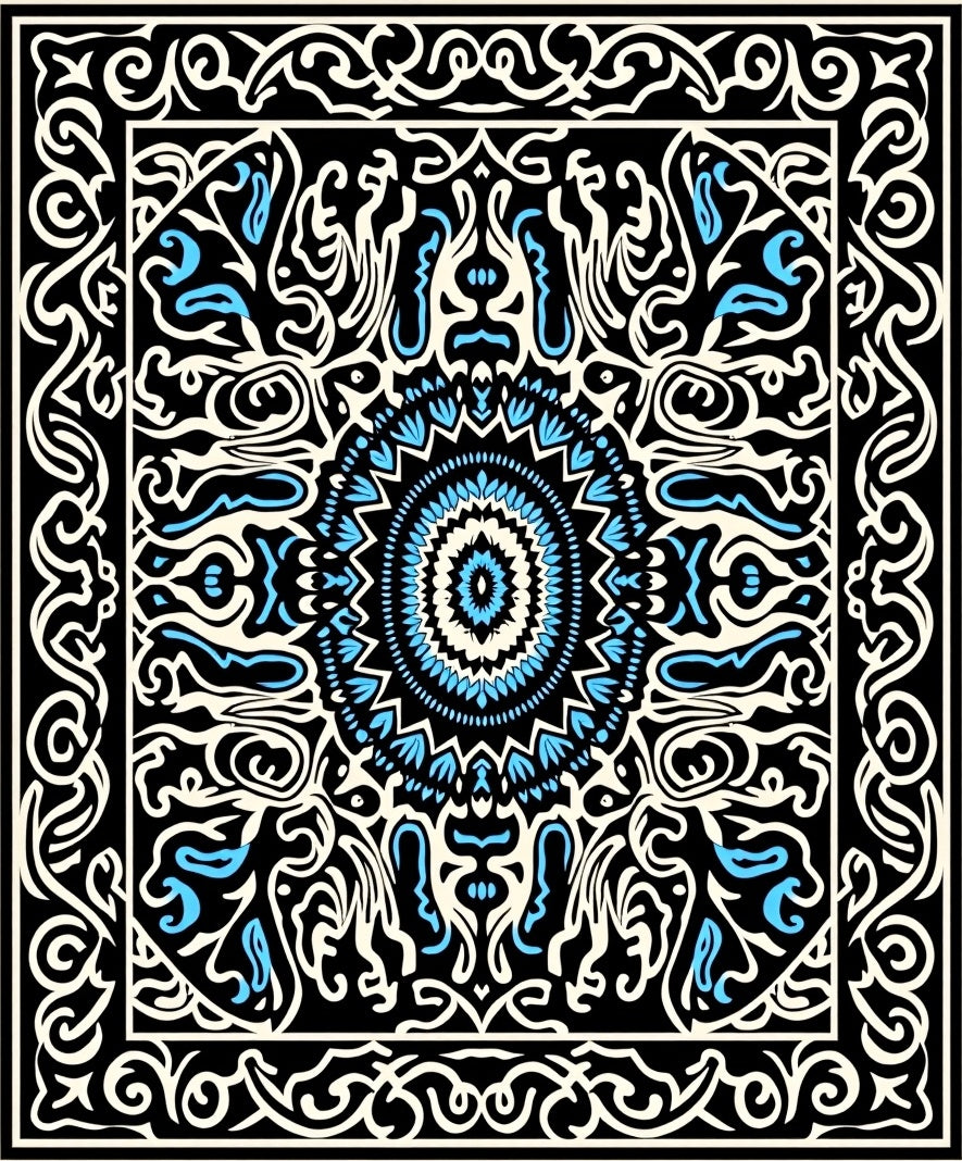 Ornate Mandala Blue Patterned Rug
